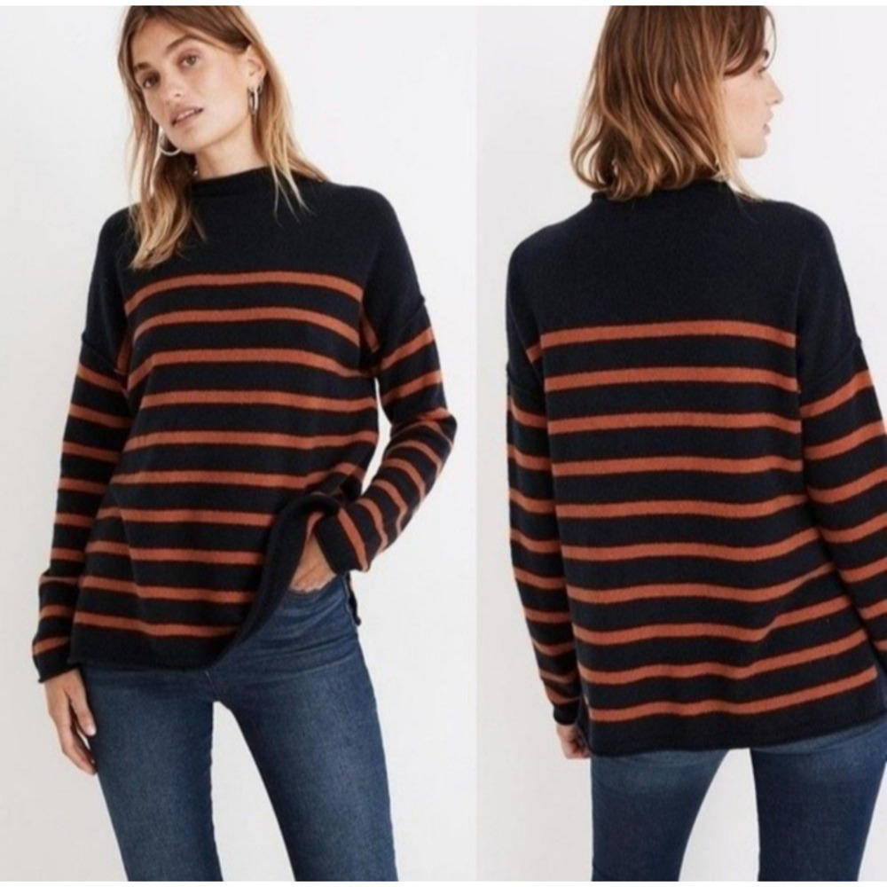 Madewell Striped Whitworth Mockneck Sweater in Coziest Yarn Size XS Casual Boxy